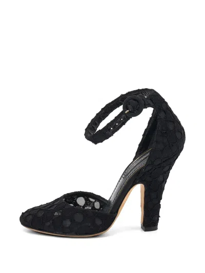 Pre-owned Dolce & Gabbana Lace Ankle-strap Pumps In Black