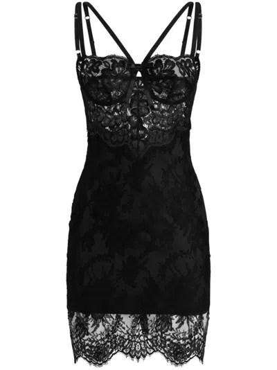 Dolce & Gabbana Lace-appliqué Mini Dress - Women's - Silk/cotton/polyamide/polyamidespandex/elastane In Schwarz