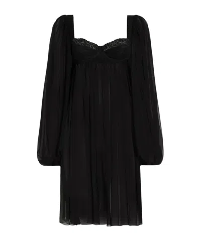 Dolce & Gabbana Lace Balloon-sleeve Mini Dress In Black