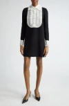 DOLCE & GABBANA DOLCE&GABBANA LACE BIB LONG SLEEVE WOOL BLEND MINIDRESS