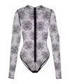 Dolce & Gabbana Women Black Bodysuit With All-over Floral Embroidery And Semi-sheer Design In Stretc In Black