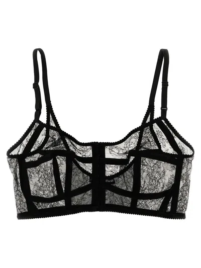 Dolce & Gabbana Intricate Floral Lace Bra With Adjustable Straps In Black