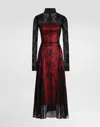 Dolce & Gabbana Lace Calf-length Dress With High Neck And Contrasting Lining In Black