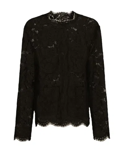 Dolce & Gabbana Lace Casual Coat In Black