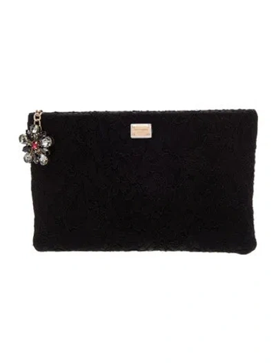 Pre-owned Dolce & Gabbana Lace Clutch W/ Tags In Black