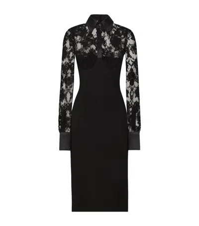 Dolce & Gabbana Lace Collared Midi Dress In Black