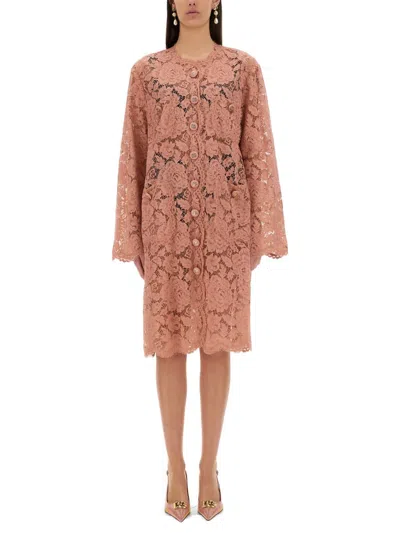 Dolce & Gabbana Abito In Pizzo Cordonetto Floreale In Pink