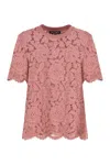 Dolce & Gabbana Lace Crew-neck T-shirt In Pink