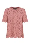 Dolce & Gabbana Women Dg Floral Lace Top In Pink