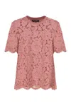 Dolce & Gabbana Cordonetto Lace T Shirt In Pink