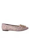 Dolce & Gabbana Pink Lace Crystal Ballet Flats Loafers Shoes In Purple