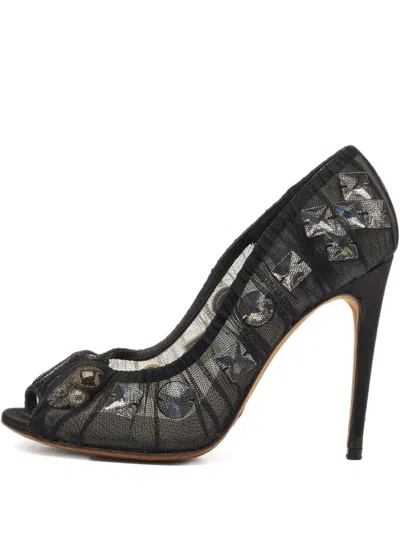 Pre-owned Dolce & Gabbana Lace Crystal-embellished Heeled Pumps In Black