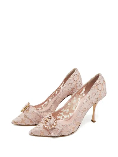 Pre-owned Dolce & Gabbana Lace Crystal-embellished Pumps In Pink