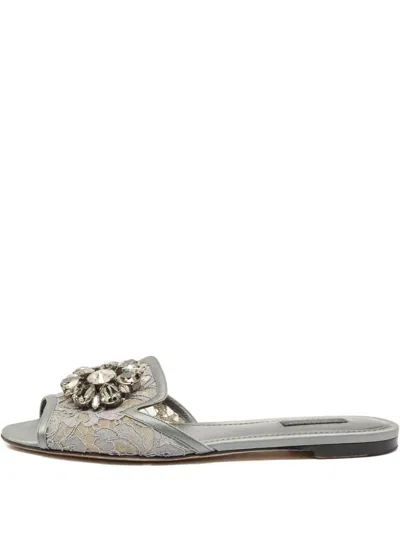 Pre-owned Dolce & Gabbana Lace Crystal-embellished Sandals