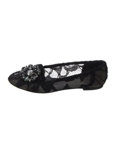 Pre-owned Dolce & Gabbana Lace Crystal Embellishments Ballet Flats In Black