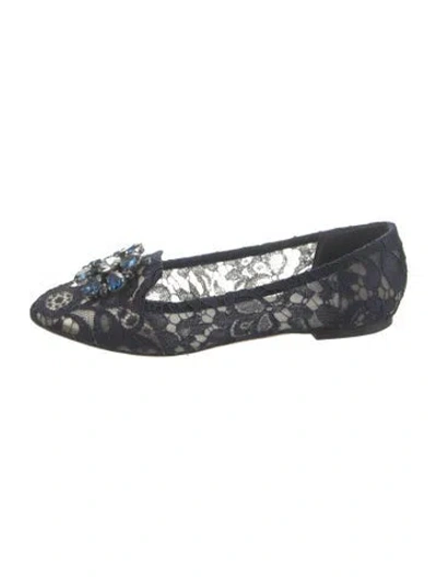 Pre-owned Dolce & Gabbana Lace Crystal Embellishments Flats In Blue