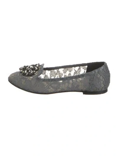 Pre-owned Dolce & Gabbana Lace Crystal Embellishments Flats In Gray