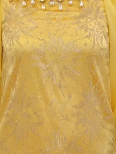 Dolce & Gabbana Lace Crystal Mini Dress Sheer Sleeves In Yellow