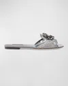 Dolce & Gabbana Lace Crystal Ornament Slide Sandals In Grey