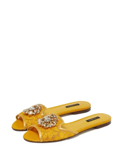 Pre-owned Dolce & Gabbana Lace Crystal Sandals In Yellow