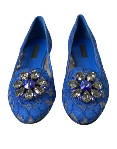 Dolce & Gabbana Lace Crystal-embellished Flat In Blue