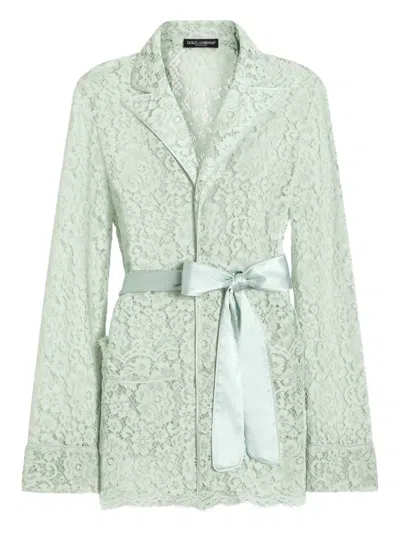 Dolce & Gabbana Lace-detail Belted Jacket In Green