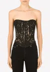 Dolce & Gabbana Cotton Top With All-over Lace Work In Black