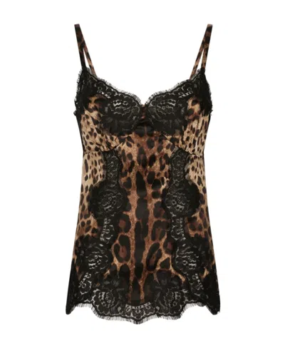 DOLCE & GABBANA DOLCE  GABBANA LEOPARD PRINT LACE DETAIL CAMISOLE