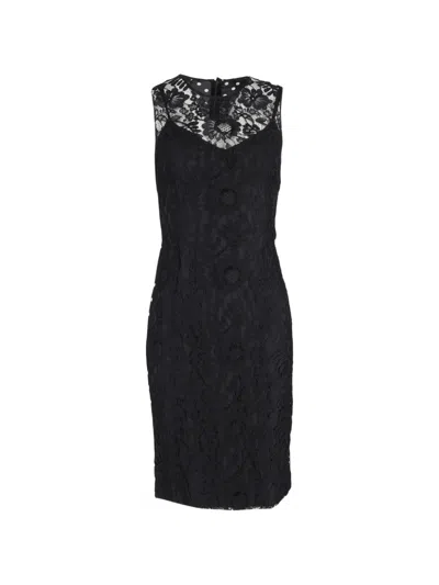Pre-owned Dolce & Gabbana Lace-detail Midi Dress In Black