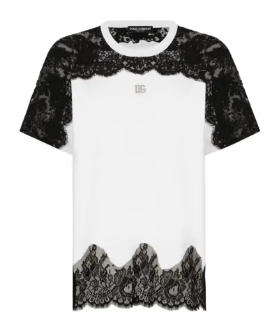 DOLCE & GABBANA DOLCE  GABBANA DG PLAQUE LACE-DETAILED T-SHIRT