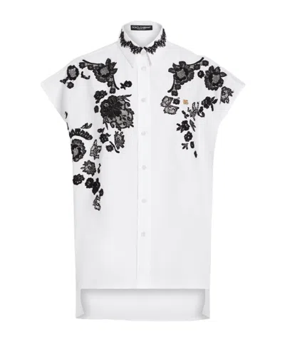 DOLCE & GABBANA DOLCE  GABBANA LACE APPLIQUÉS OVERSIZED POPLIN SHIRT