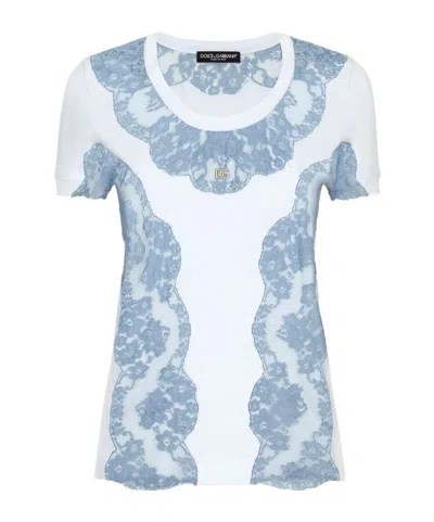 DOLCE & GABBANA DOLCE  GABBANA DG LOGO PLAQUE LACE INSERT JERSEY T-SHIRT