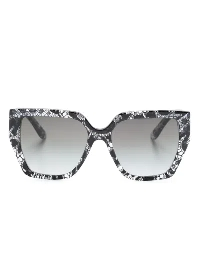 Dolce & Gabbana Lace-detail Square-frame Sunglasses In Black