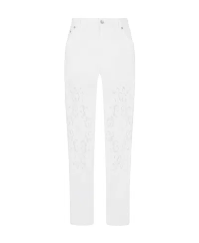 Dolce & Gabbana Lace-detail Straight-leg Trousers In White