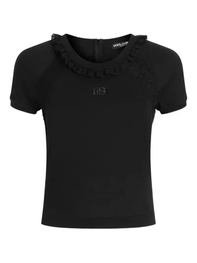 Dolce & Gabbana Jersey T-shirt With Lace And Embroidery In Black
