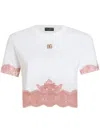 Dolce & Gabbana Cropped Jersey T-shirt With Dg Logo And Lace Inserts In White