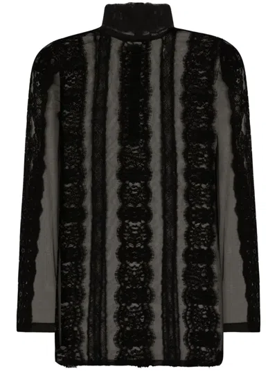 Dolce & Gabbana Lace-detail Translucent Shirt In Black