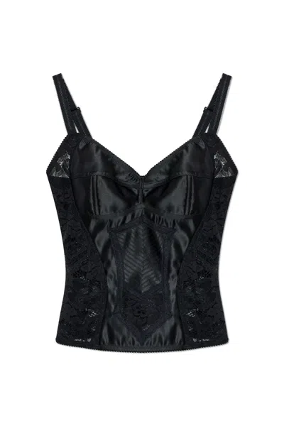 Dolce & Gabbana Corset Lace Sleeveless Top In Black