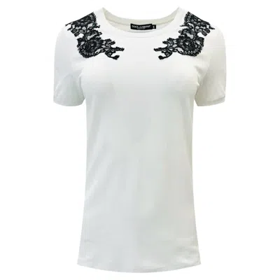 Pre-owned Dolce & Gabbana Lace Detailed Cotton T-shirt In Gray
