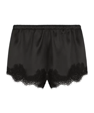 Dolce & Gabbana Lace-detailing Satin-finish Briefs In Black