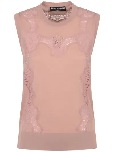 Dolce & Gabbana Lace Detailing Vest In Pink