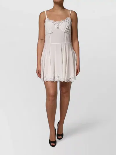 Dolce & Gabbana Lace Dg Logo Silk Mini Dress In Neutral