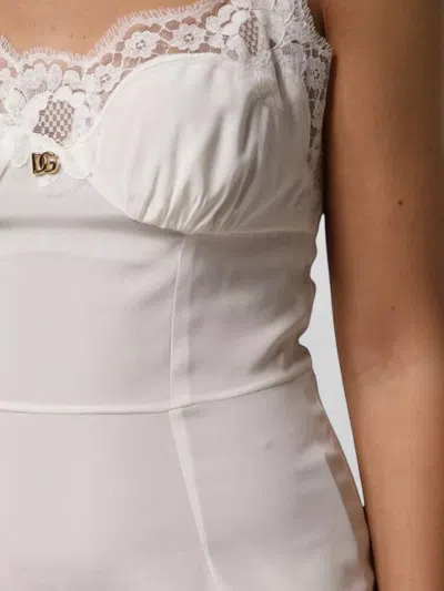 Dolce & Gabbana Lace Dg Logo Silk Mini Dress Sleepwear In White