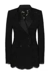 Dolce & Gabbana Lace Double-breasted Jacket With Floral Detailing In Black