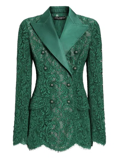 Dolce & Gabbana Doppelreihiger Blazer Aus Spitze In Green