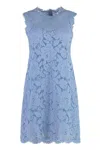 Dolce & Gabbana Light Blue Sleeveless A Line Dress In Floral Dg Lace Woman In Blue