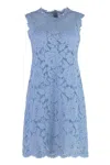 Dolce & Gabbana Light Blue Sleeveless A Line Dress In Floral Dg Lace Woman
