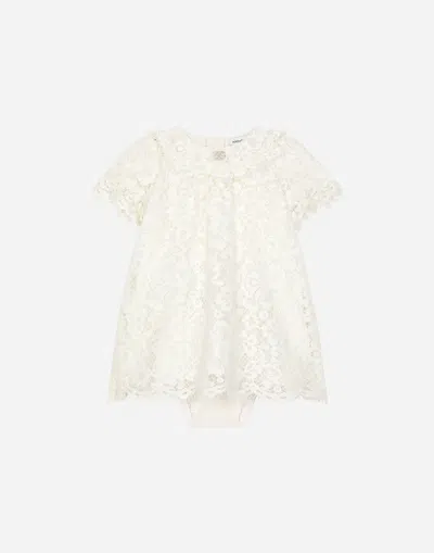 Dolce & Gabbana Babies' Lace Dress With Dg Logo In White
