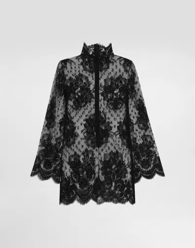 Dolce & Gabbana Lace Dress With High Neck In Black