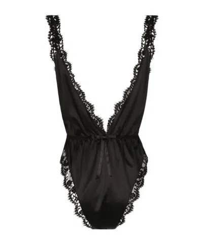 DOLCE & GABBANA DOLCE  GABBANA HIGH-CUT LEG SATIN BODYSUIT